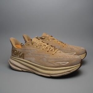 Hoka One One Clifton 9 Running Shoes Mens Tan Brown Mesh Sneakers